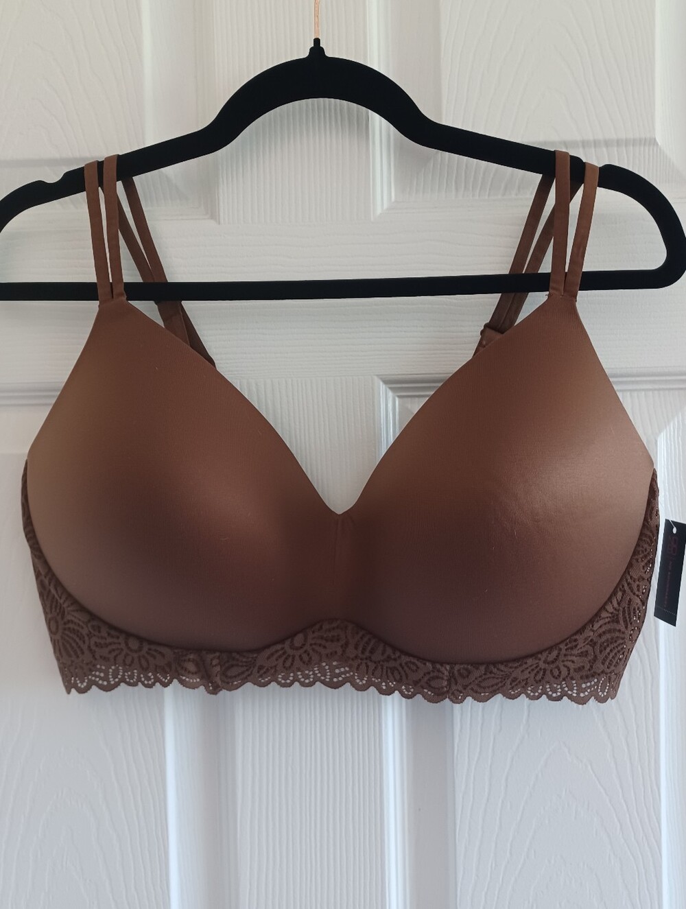 Smooth Lace Trim T-Shirt Bra Chocolate Brown Wirefree Strappy XXL